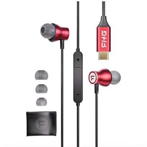 Red USB-C Earbuds with Mic for Samsung